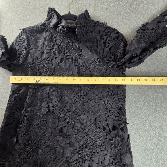 Tuckernuck Crochet Top XS Black Faye Guipure Lace Satin Tie Bow - Picture 8 of 8